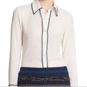 Alice + Olivia  Silk & Black Lace Trim Blouse